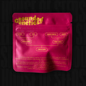 Ein rosafarbenes Grounded Genetics Lime Slurpi Samenpaket mit einem gelben Stammesnamen-Diagramm auf der Vorderseite.