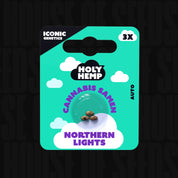 Türkisfarbene Holy Hemp Verpackung für Northern Lights Auto mit 3 Cannabissamen in Blister
